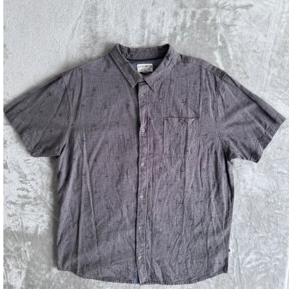 Hang Ten Mens‎ Linen Blend Shirt XXL Gray Button Up Dadcore Beach Casual